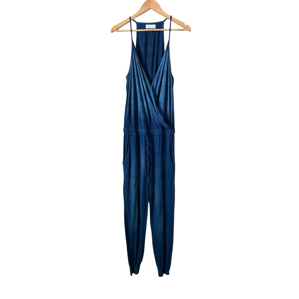 Bella Dahl Blue Jumpsuit Dyed Size Medium Snap Front Effortless Lounge Feminine
